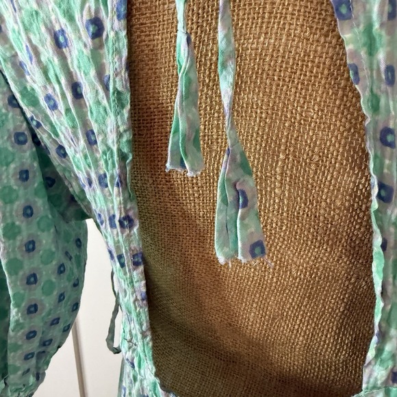 Mango MNG Maxi Dress SMALL Green Open Back Cotton Geometric Tiered Deep V Neck - Picture 8 of 11